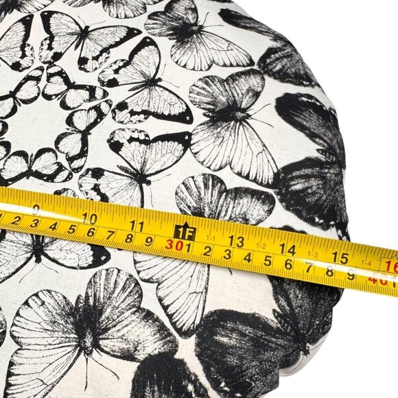 New Boho Decorative Round Throw Pillow Off-White Black Butterfly Print 15”D - Picture 7 of 7